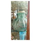 Ribbed Green Glass Apothecary Jar With Lid