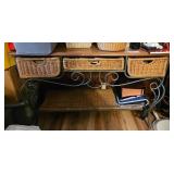 Metal and Wicker Console Table with Drawers