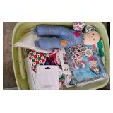 Lot: Craft Supplies, Doll, Hat, Fabrics