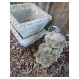 Pair Concrete Planters and Angel Garden Statue