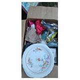 Floral Porcelain Plate and Mixed Glassware Lot