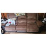 Brown Fabric Reclining Sofa with Storage Arm