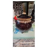 Tripod Glazed Stoneware Lidded Pot