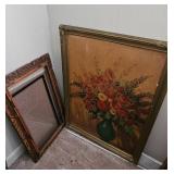 Framed Floral Still Life and Wood Frame