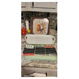 Serving Tray Lot with Floral and BBQ Motifs
