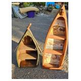 Pair Wood Canoe Boat Shaped Wall Shelves