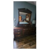 Wood Dresser with Mirror and Brass Hardware