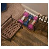 Pair Miniature Wooden Benches With Two Dumbbells