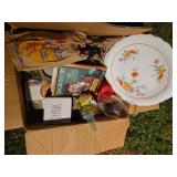 Floral Plate, Cookbooks, Glassware, Misc. Box Lot
