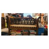 Wooden Bench with Metal Back and Storage