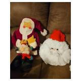 Three Plush Santa Claus Decorations