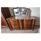 Wood Dresser with Six Drawers and Mirror