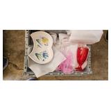 Decorative Floral Plate and Colored Glasses