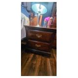 Wood Nightstand with Two Drawers and Brass Pulls