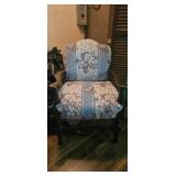 Upholstered Floral Armchair With Wood Frame