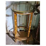 Round Glass Top Bamboo-Style Side Table