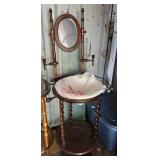 Victorian-Style Wood Washstand With Mirror