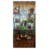 Iron and Glass Plant Stand with Potted Plants