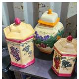 Hand Painted Ceramic Grape Motif Canister Set