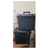 Two Black Plastic Storage Boxes