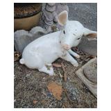 Porcelain Pig Figurine Seated Outdoor Decor