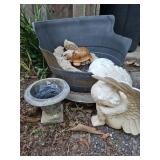 Garden Decor Lot: Planter, Angel Statue, Turtle