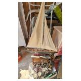 Decorative Model Sailboat, Fan, Candle Holder Lot