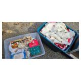 Bin of Assorted Christmas Decorations and Linens