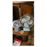 Two Table Fans, White and Gray Metal