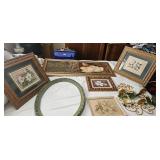 Framed Floral Artworks and Metal Sconce