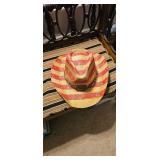 Straw Cowboy Hat with Red and Yellow Pattern