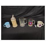 2 military mugs, 1 stein, 2 mugs