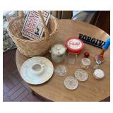 Table Lot: Nikko China, Glass, Tin, Basket