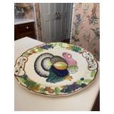 Hand-Painted Turkey Platter Ceramic Oval Plate