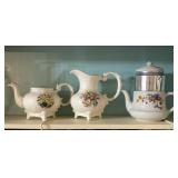 Floral Porcelain Teapot, Pitcher, & Coffee Pot Set