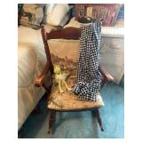 Wooden Rocking Chair With Blanket And Frog Toy