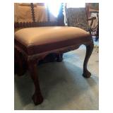Carved Wood Bench With Upholstered Seat
