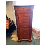 Tall Wood Jewelry Box with Drawers and Mirror