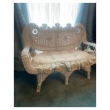 White Wicker Settee With Cushion