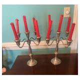 Pair Silver Tone Five-Arm Candelabras