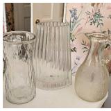 Three Clear Textured Glass Vases and Pitcher