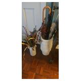 White Ceramic Pitcher and Umbrella Stand Lot