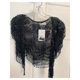 Contessa Black Beaded Shawl with Fringe