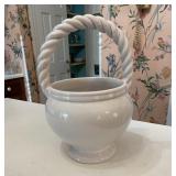 Italian White Ceramic Basket Handle Vase