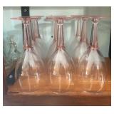 8 Pink Stemmed Wine Glasses
