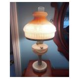 Milk Glass Table Lamp with Ribbed Shade