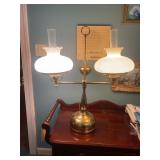 Double Arm Brass Table Lamp With Glass Shades