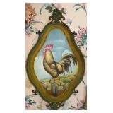 Framed Rooster Painting With Ornate Accents