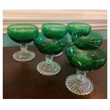 6 Green Glass Sherbet or Champagne Coupes