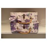 2 Floral Suitcases with Bamboo Handles